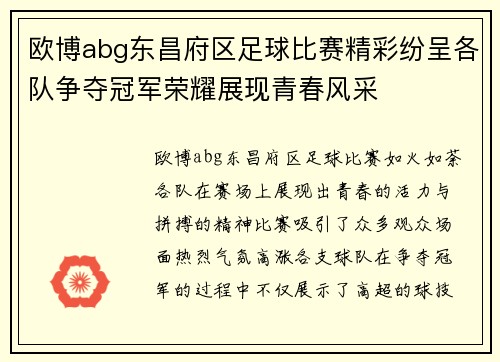 欧博abg东昌府区足球比赛精彩纷呈各队争夺冠军荣耀展现青春风采