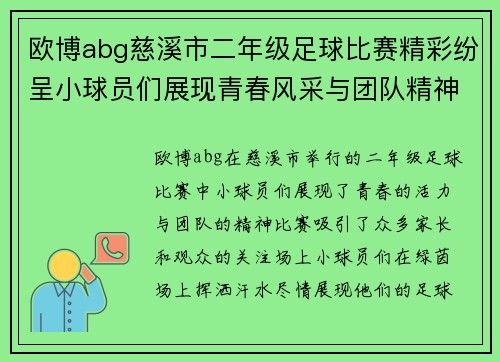 欧博abg慈溪市二年级足球比赛精彩纷呈小球员们展现青春风采与团队精神